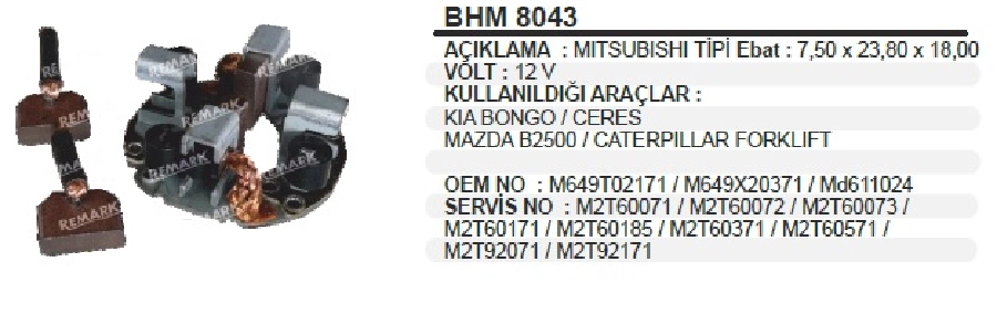 Marş Kömür Yuvası 12V Mitsubishi Kia, Mazda, Cat Forklıf | OEM BHM8043