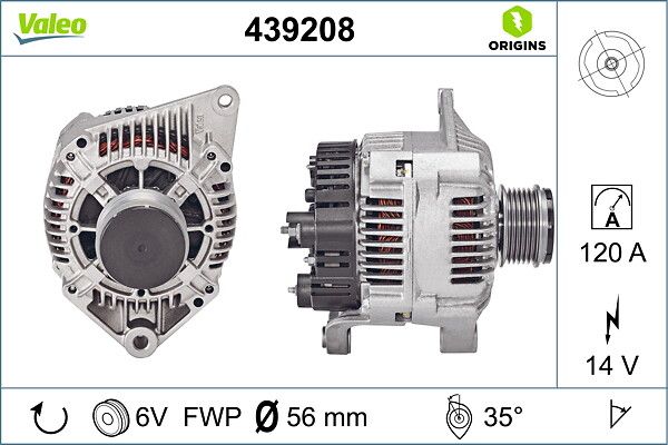 Alternator 12V 120A Megane I Laguna I Scenic I 1,9 TDI | VALEO 439208 | OEM 7700106501 7700106501 7700422143 7711134258 7700422143 7711134258
