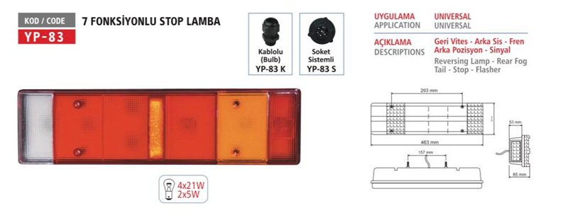 Yp 7 Fonsiyonlu Stop Lambası Kablolu