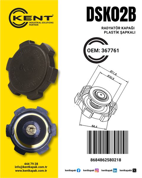 Radyator Kapağı Scania P G R S Yeni Tip Plastik Sapkali | KENT DSK-02-B | OEM 1403954