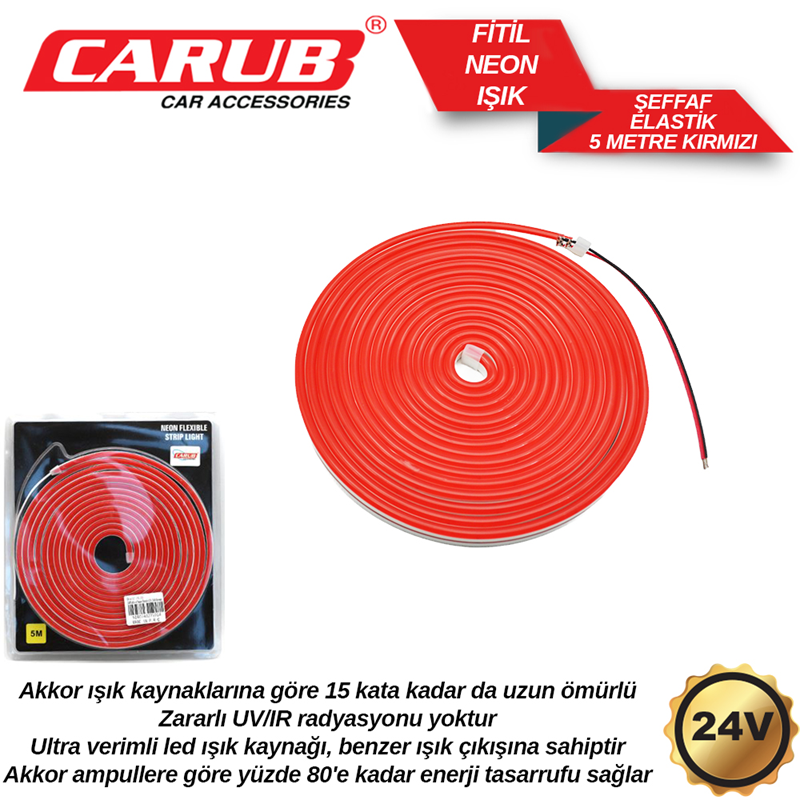 Carub LED Neon Elastik 24V Kırmızı