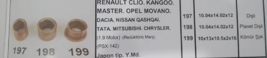 Marş Burcu (Takım) Renault Clio. Kangoo. Master. Trafic. Dacia. Opel Movano. Nissan Qashqai. Tata. Mı | OEM 197-198-199