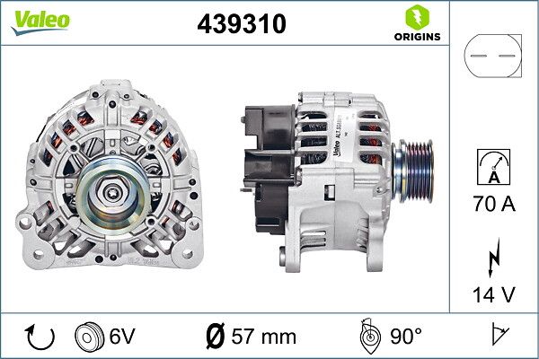 Alternator 12V 70A A3 A4 Cordoba Ibiza Bora Caddy II II Golf IV 1,4 / 1,6 / 1,8 / 2,0 | VALEO 439310 | OEM 028903028C 028903028C 030903023H 030903023H