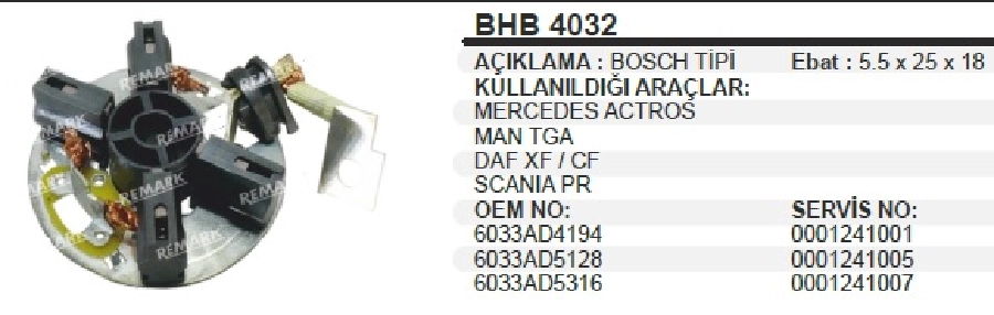 Marş Kömür Yuvası Mercedes Actros, MAN T G A, DAF 241 | OEM BHB4032