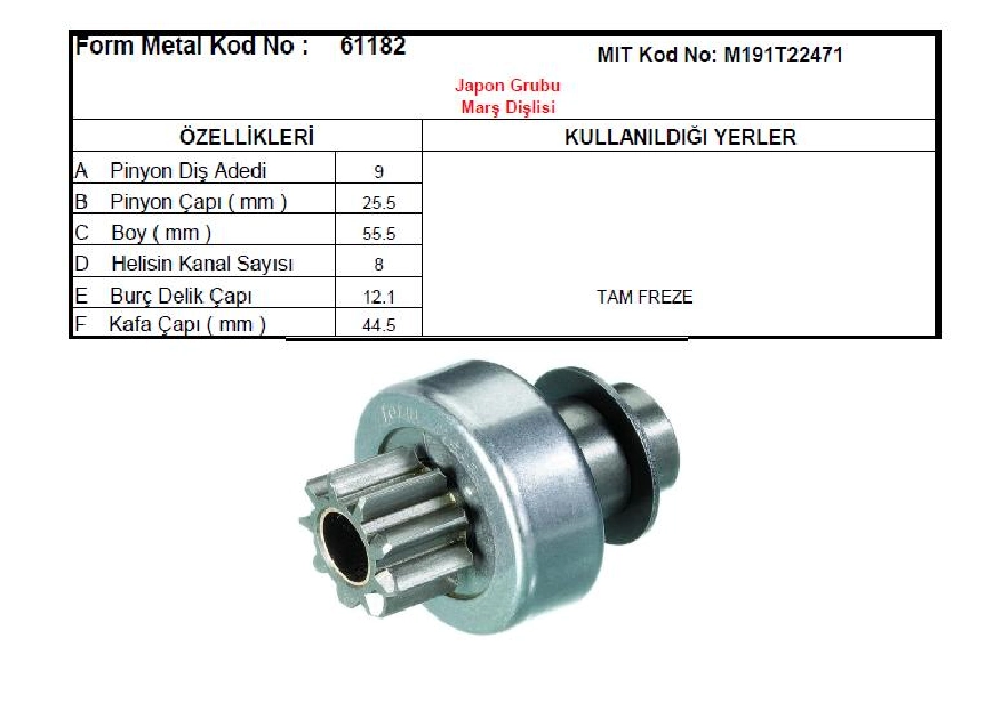 Marş Dişlisi 9D Mitsubishi Tipi Peugeot 106, Renault Clio Dacia Sandero, Logan 1,4-1.6 2005 ve sonrası | OEM 61182