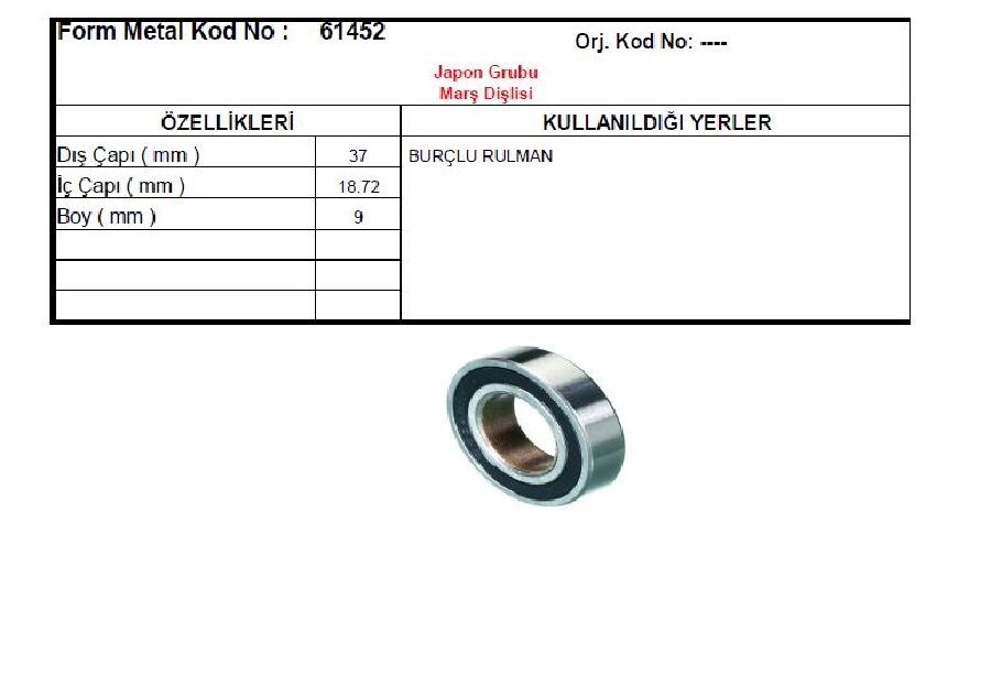 Rulman Tamir Takımı H100, L300 Eski Model (904) | OEM 61452