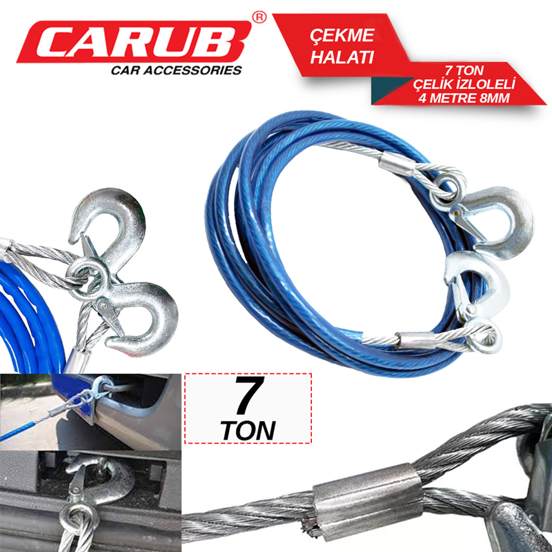 Carub Çekme Halatı 7 Ton Çelik İzoleli 4 Mt