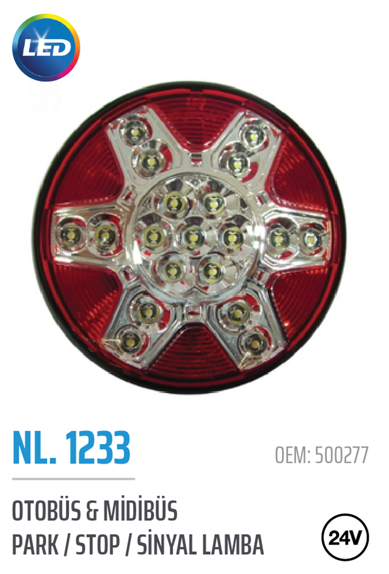 Otobüs Midibüs LED'li Park-Stop-Sinyal Lamba 3 Fonkisyonlu 24V 500277 | OEM NL.1233