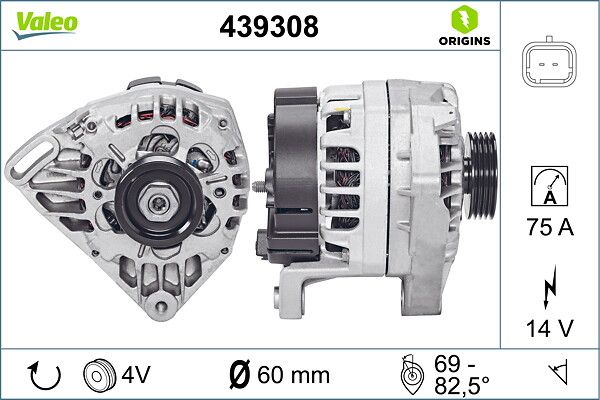 Alternator 12V 75A Kangoo Clio II Twingo 1,2 96> | VALEO 439308 | OEM 7700427880 7700427880 7700433069 7701058244 7700433069 7701058244