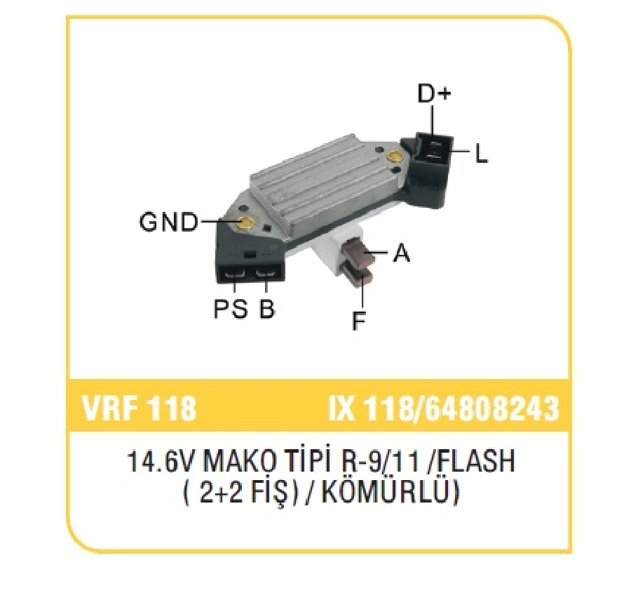 Konjektör Marelli Tip 14.6V - Mako Tip R-9, 11, Flash ( 2 + 2 Fiş), Komurlu) | OEM VRF118