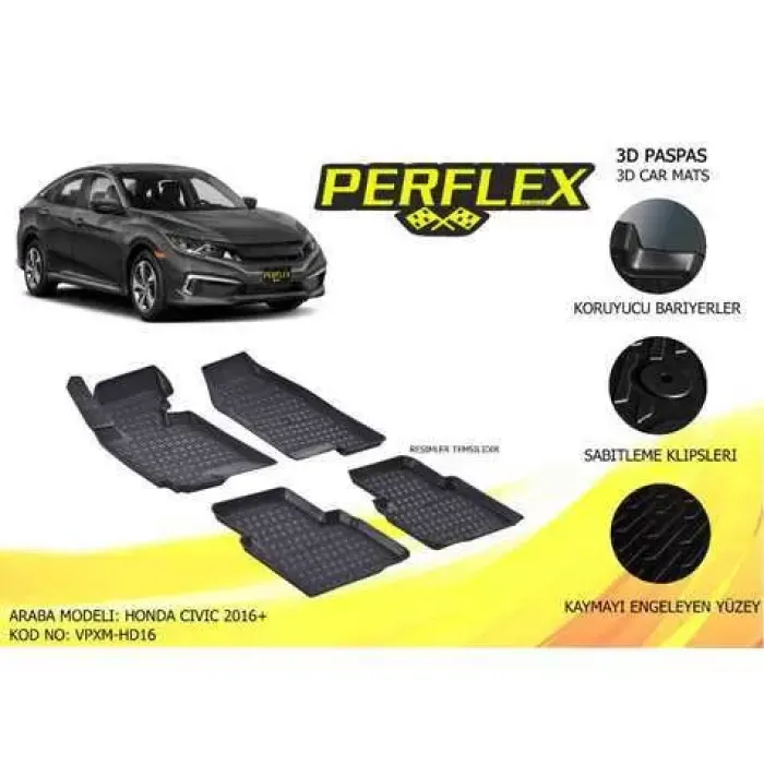 Paspas 3D Havuzlu 10-Mat Honda Civic 2016-> | PERFLEX PXM-HD16