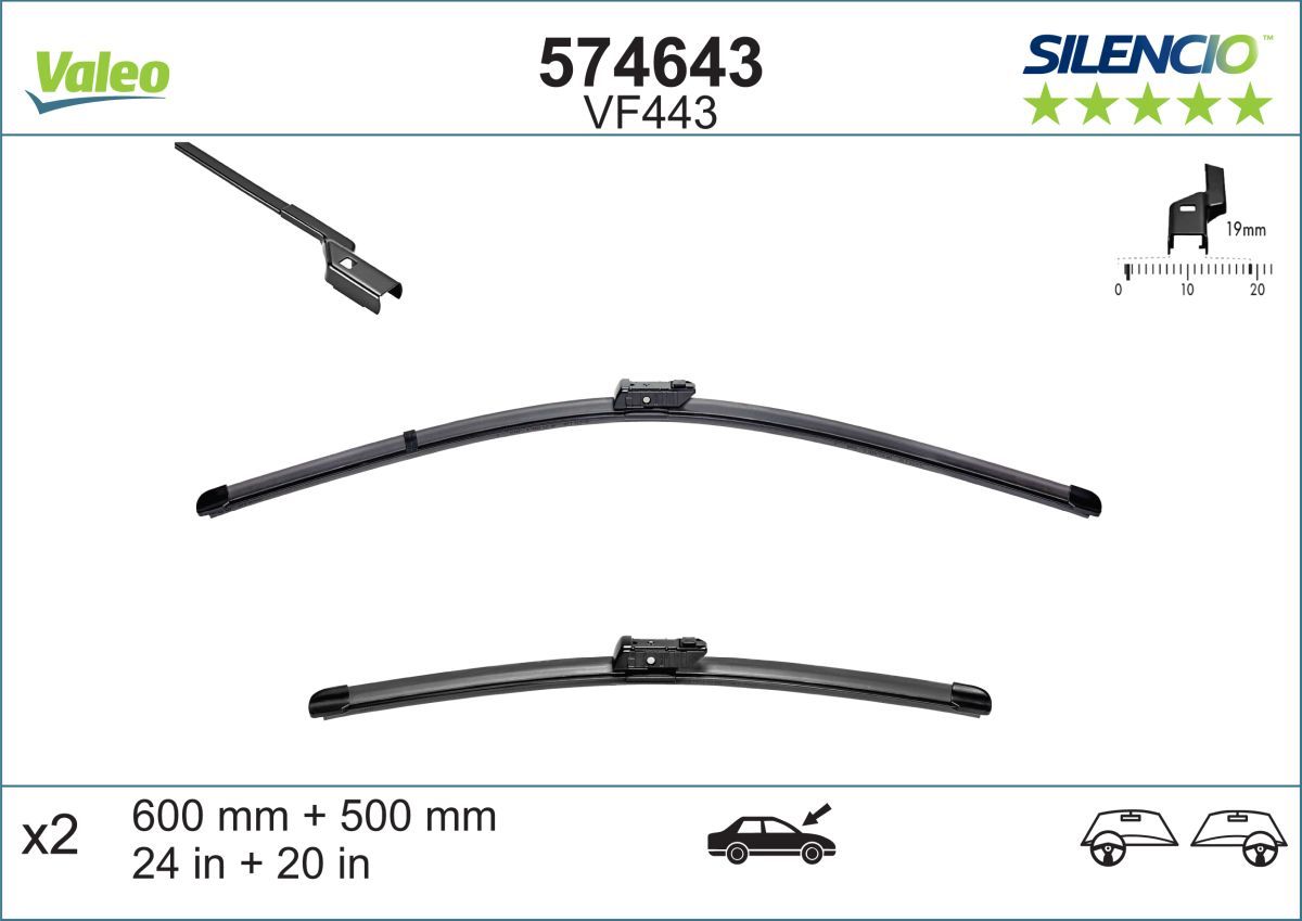 Silecek Supurgesi (600 / 500 MM) Aerotwin Bmw X5 Audi A5 S5 (A 296 S) | VALEO 574643 | OEM 8T1955425A 8T1955425A 8T1955426A 7711421796 8T1955426A 7711421796