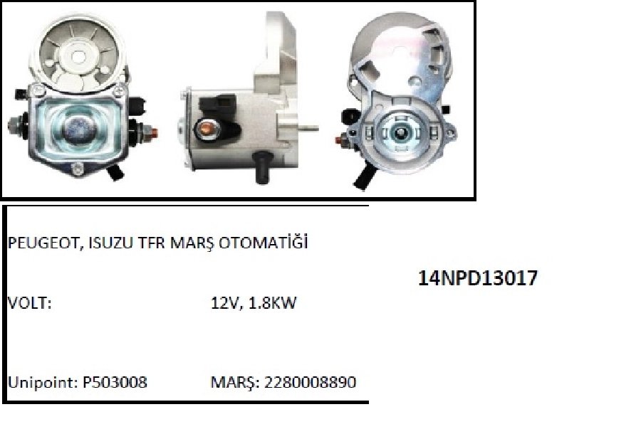 Marş Otom. 12V. Nippon Denso Tipi 1,8KW Sanko, Doosan, Daewood Forklift Peugeot J9 J10 Premier Komatsu | OEM 14NPD13017