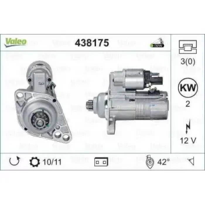 Mars Motoru 12V 11DIS 1,7KW A3 Altea Cordoba Ibiza Leon Fabia Octavia Caddy Golf V Pass 1,9TDI 06> (Dikkat!!! Valeo Tipi Saseden Kontrol) | VALEO 438175 | OEM 02Z911023F 02Z911023F 02Z911023FX 02Z911023H 02Z911023FX 02Z911023H