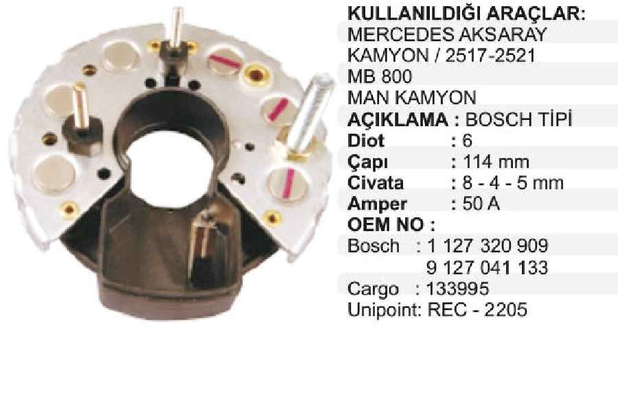 Diyot Tablası Bosch Tip 114mm Mercedes Kamyon (Kalın Cıvata) (Aksaray Imalat) | OEM VBR0315
