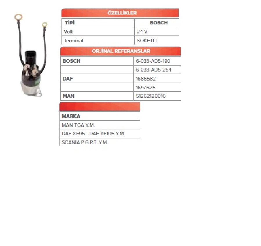 Marş Otom. 24V Bosch Tip 4 Terminal (Yardımcı Otomatik) DAF 105XF410-105XF460-10 Wut Snl 020.43.9101 | OEM WUT.1109.0020