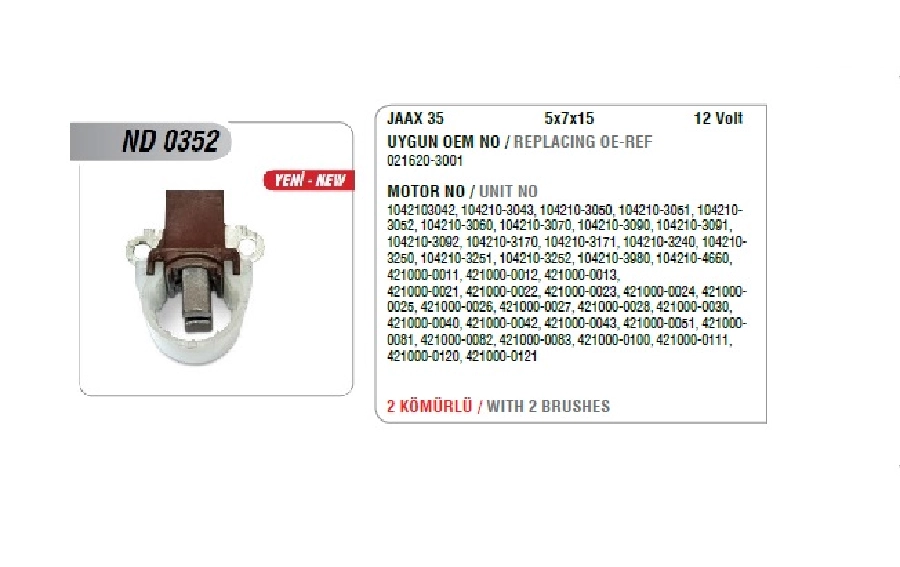 Alt Kömür Yuvası 12V Honda - Toyota JAAX35 (Uygun Kömür:JAAX35) | OEM ND0352
