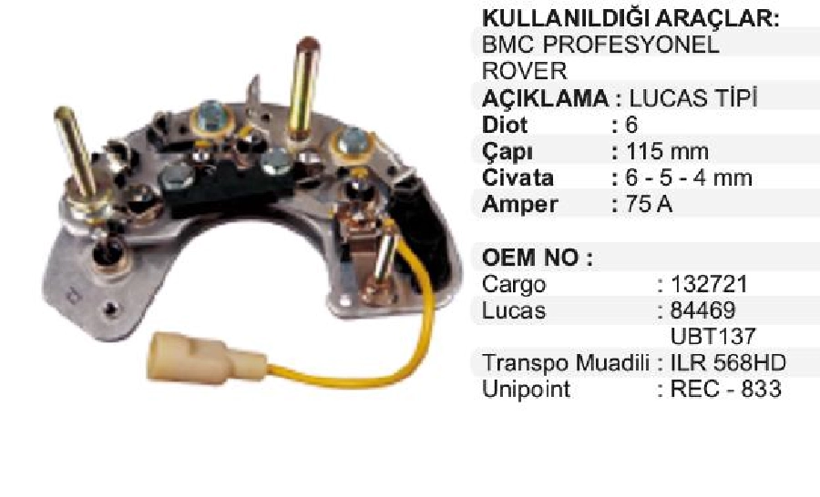 Diyot Tablası Lucas Tip BMC Profesyonel, Chrysler Yeni Model, Rover | OEM UBT137