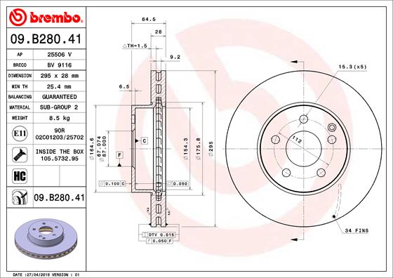 Fren Diski On W204 07>14 S204 07>14 C204 11> W212 09>15 S212 09>16 A207 10>16 R172 11> | BREMBO 09B28041 | OEM A2124211312
