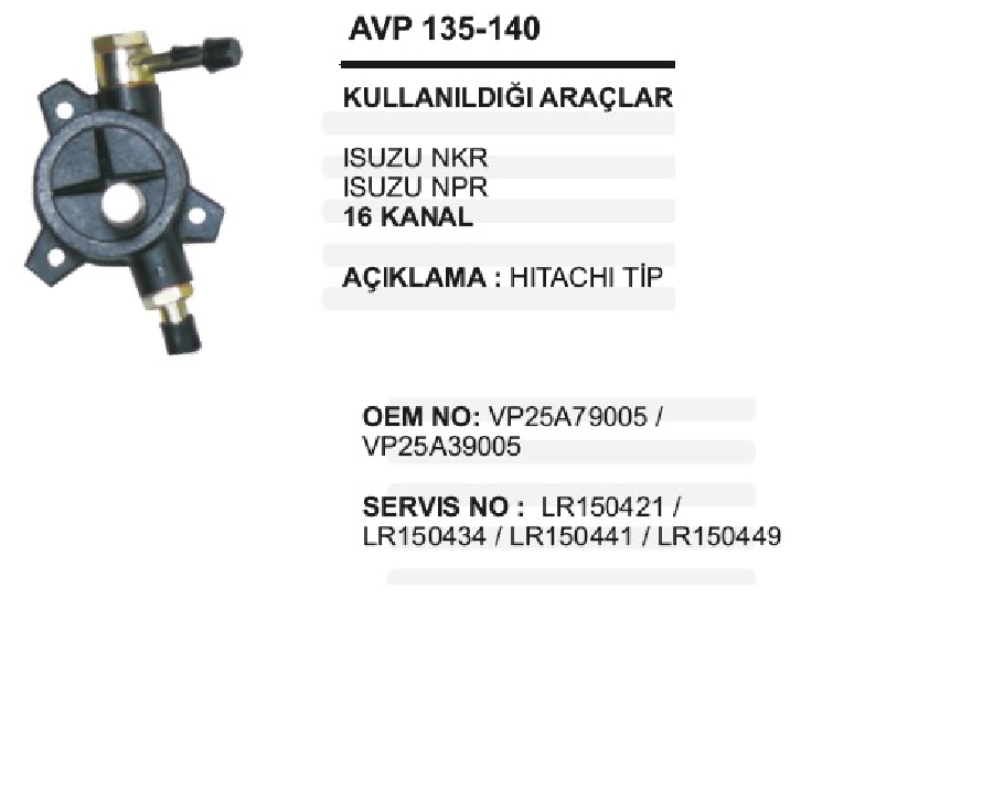 Alternatör Vakum Pompası 16 Kanal Sık Freze Isuzu Nkr-Npr | OEM AVP135140