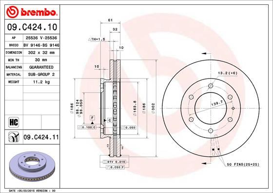 On Fren Disk Aynasi Ford Ranger Tke 2.2-3.2 11> Ford Ranger 2.0 Ecoblue 22> - Mazda Bt 50 2.2TDCI 12 /> | BREMBO 09C42411 | OEM AB31 1125 AC 1763037 1763037