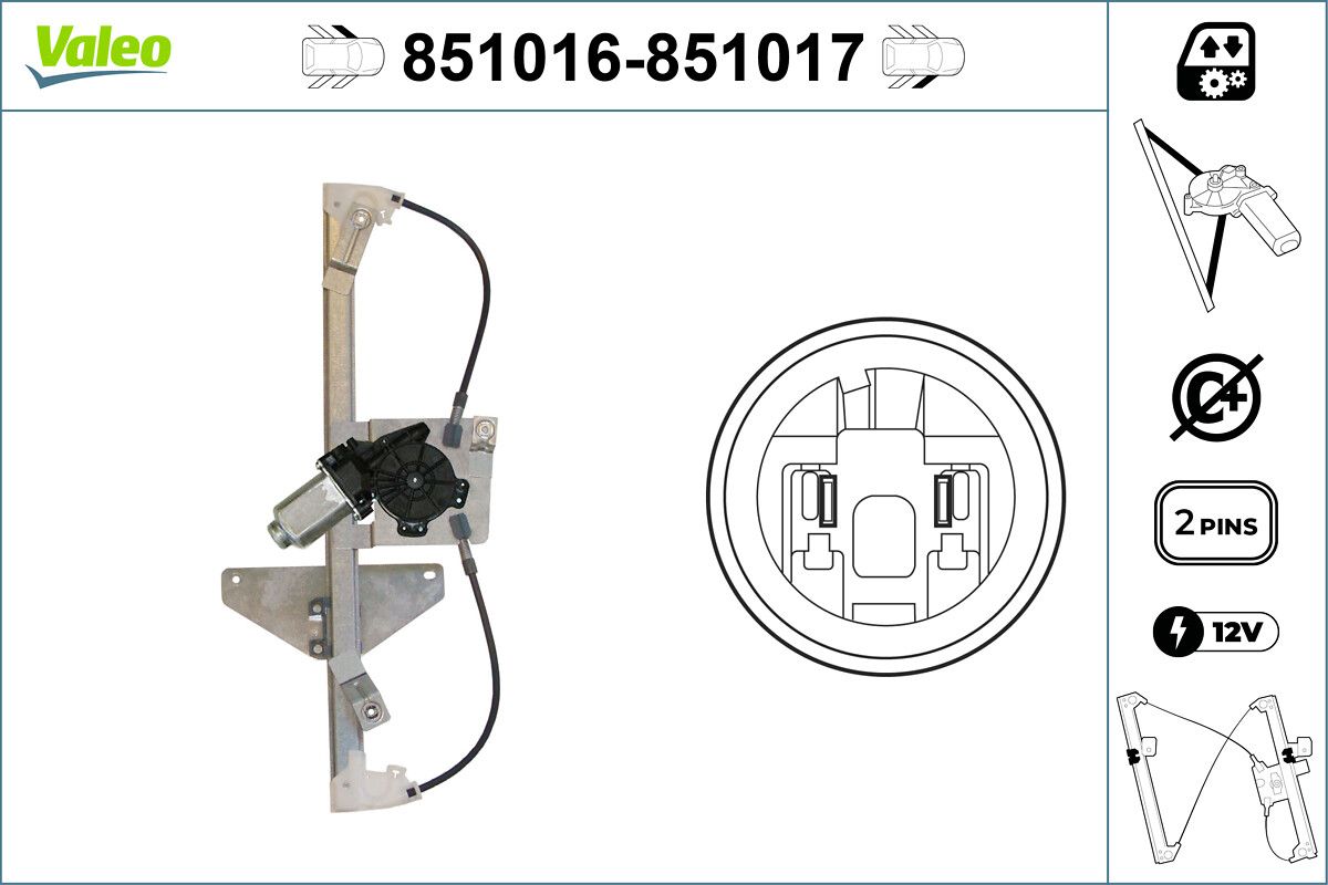 Cam Mekanizmasi Elektrikli On Sag Citroen C3 1,4 / 1,6 09> | VALEO 851017 | OEM 9222FP