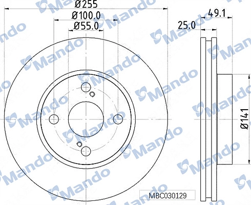 On Fren Diski (Aynasi) Havali Toyota Corolla 1.4 1.6 Vvti (E12) 2003-2007 (255X4) | MANDO MBC030129 | OEM 4351202070 4351213030