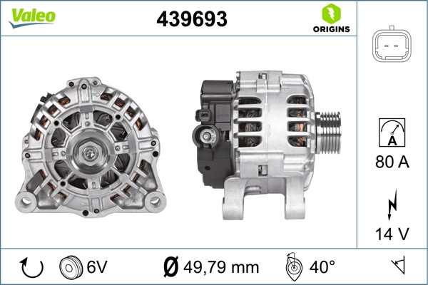 Alternator 12V 90A C2 C3 II C3 Pluriel C3 III P207 P1007 TU3A / TU3AES (1,4 8V) Klimasiz | VALEO 439693 | OEM 5702A3 5702A3 5702C9 5702E6 5702C9 5702E6