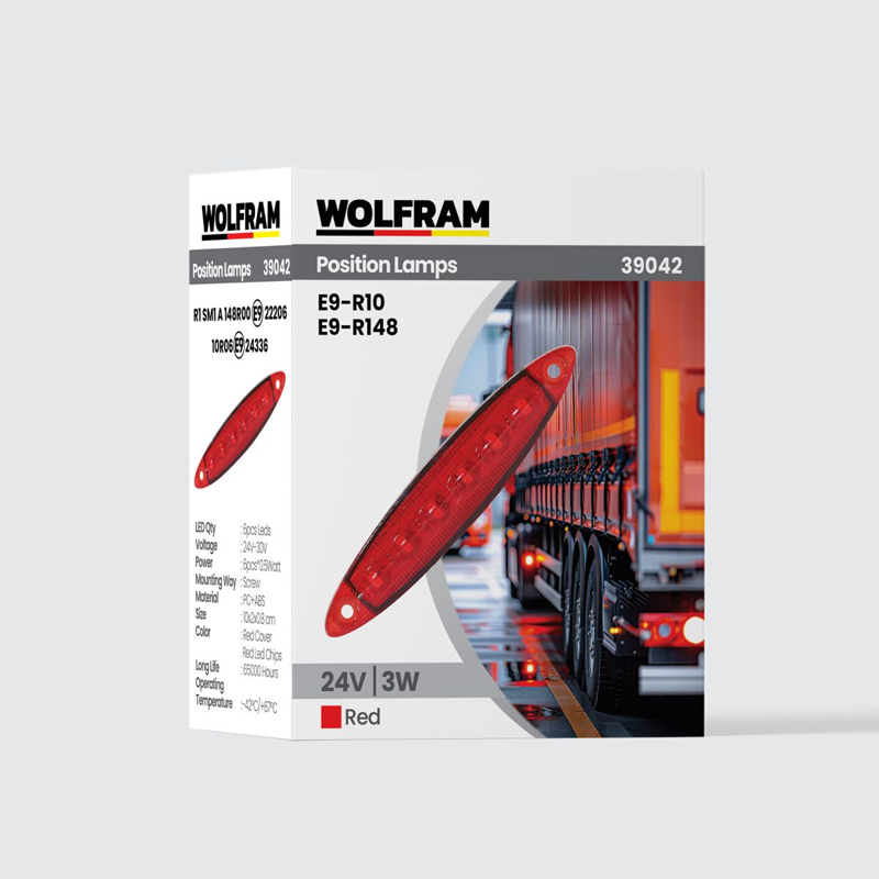 Wolfram Yan Pozisyon Lamba 6 LED Kırmızı (E) Belgeli 24V 3W