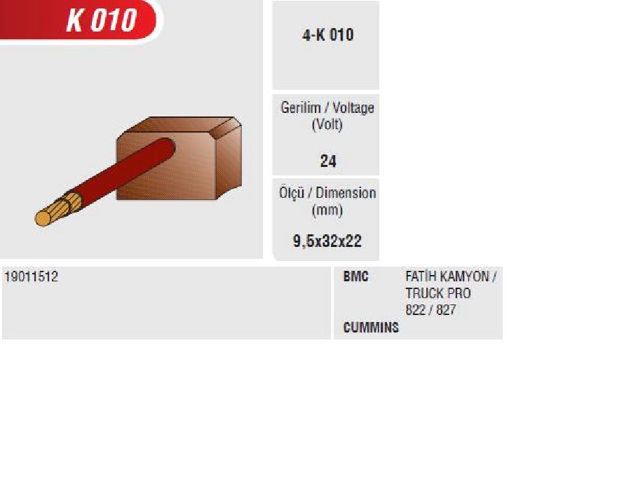 Marş Kömürü - 24V Delco Remy Tip BMC Fatih Pro 822-827 RX180-181 | OEM 06102