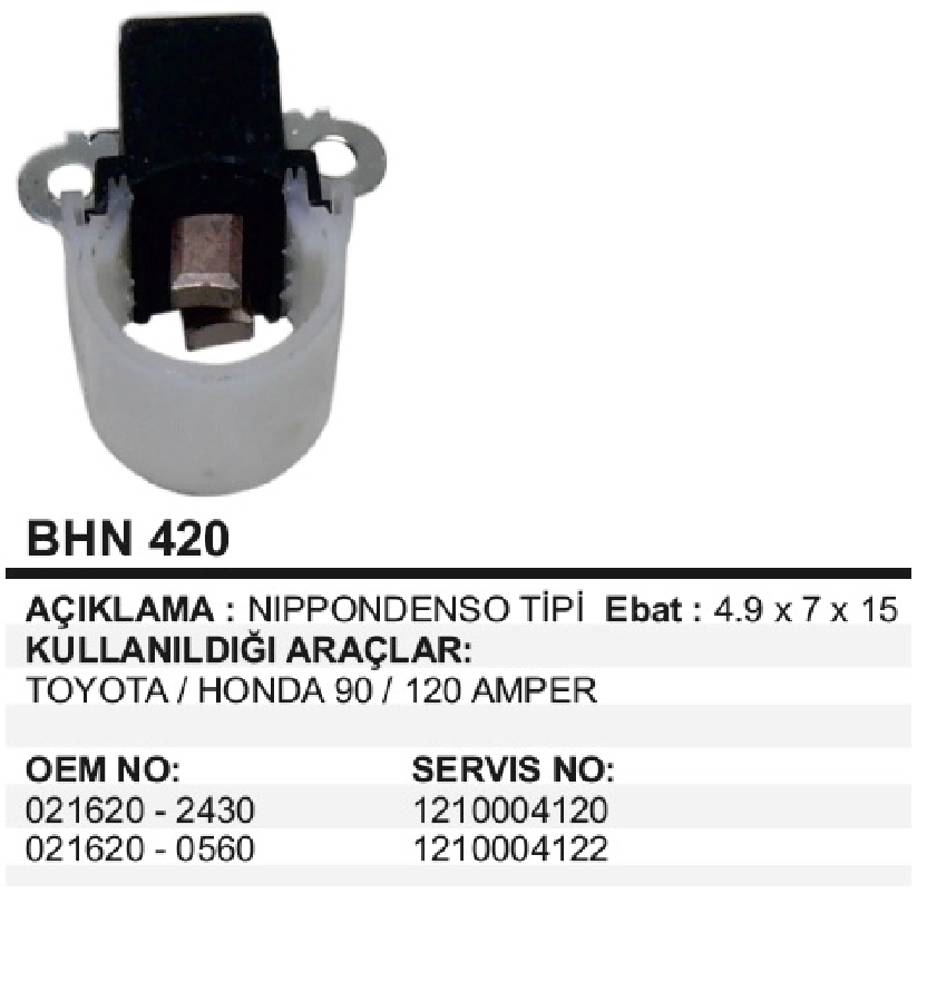Alternatör Kömür Yuvası 12V Denso Honda, Toyota 90-120A. JAAX35 Caterpillar Honda Komatsu Land Rover Toyota | OEM BHN420