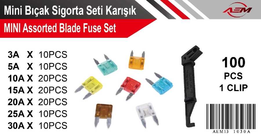Mini Bıçak Sigorta Seti Karışık Sökme Aparatlı | OEM AEM131030A
