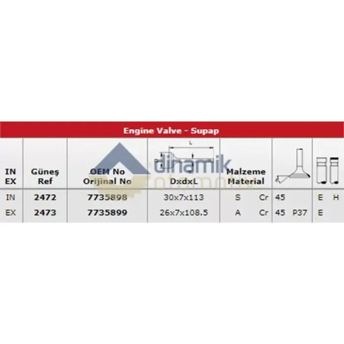Subap Takimi Brava 2,0 20V (In 10 / Ex 10) | GUNES 2472-2473 | OEM 7735898 7735899