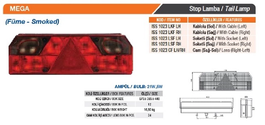 Mega Stop Lamba Cam Fume ( Sol ) | OEM 1023CFLH