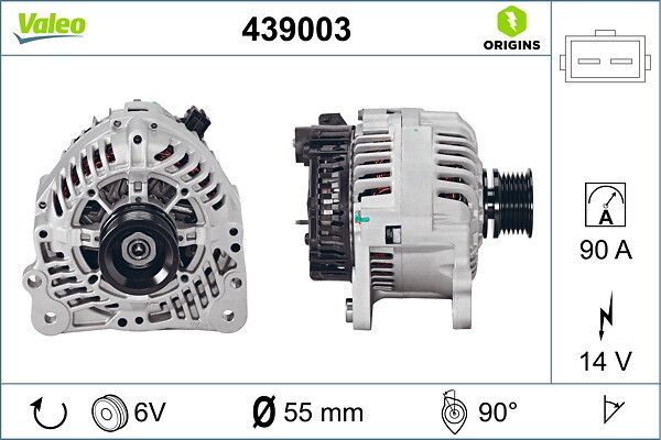 Alternator 12V 90A A13VI124 90A A2 A3 A4 Tt Alhambra Cordoba Ibiza Inca Leon Toledo Fabia Felicia Octavia | VALEO 439003 | OEM 028903018A
