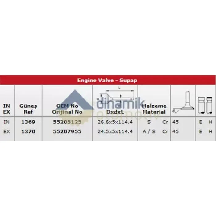 Subap Takimi Fiorino Linea Doblo Brava Bravo 1.9 Jtd 16V Multijet (In 8 / Ex 8) | GUNES 0141-0142 | OEM 55206431-55205183
