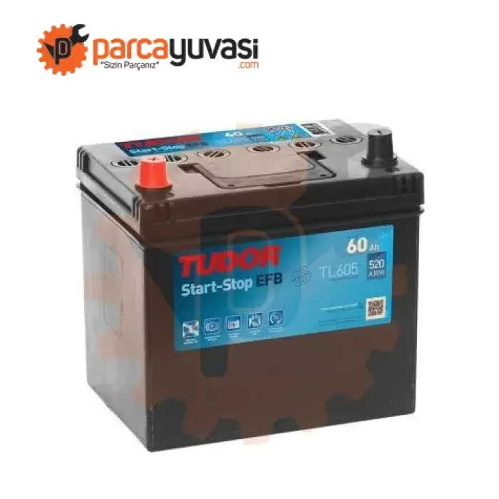 Aku 12V 60 Ah 520A Start Stop Efb D23 (230×173×222) Asya Ters (Sulu) | TUDOR TL605
