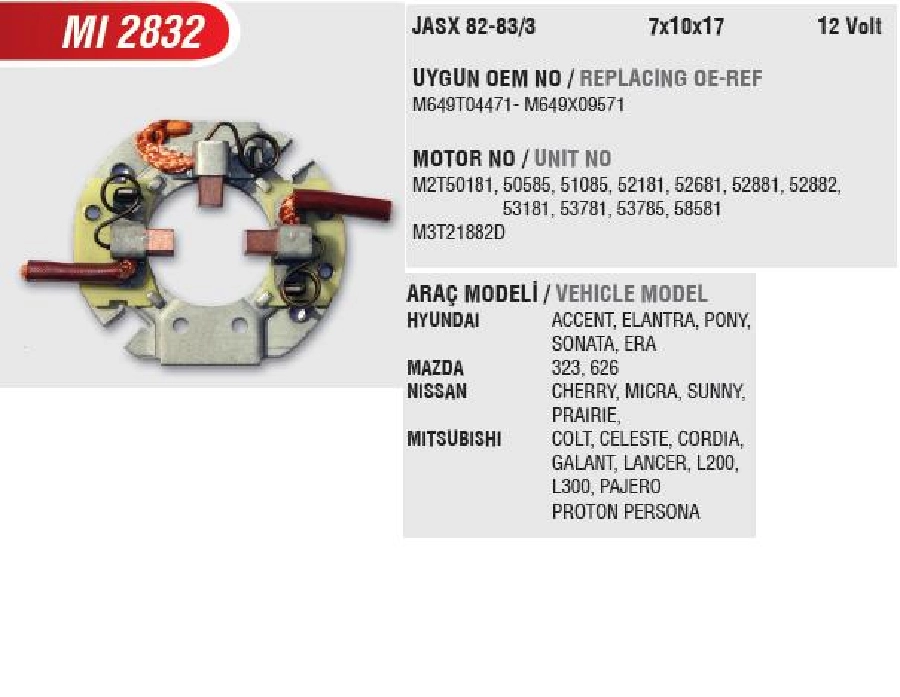 Marş Kömür Yuvası Hyundai Accent 1.3L-1.5L-Excel (Mando Tip 3 Kömürlü) (Uygun Kömür: JASX82, 83, 3) | OEM MI2832
