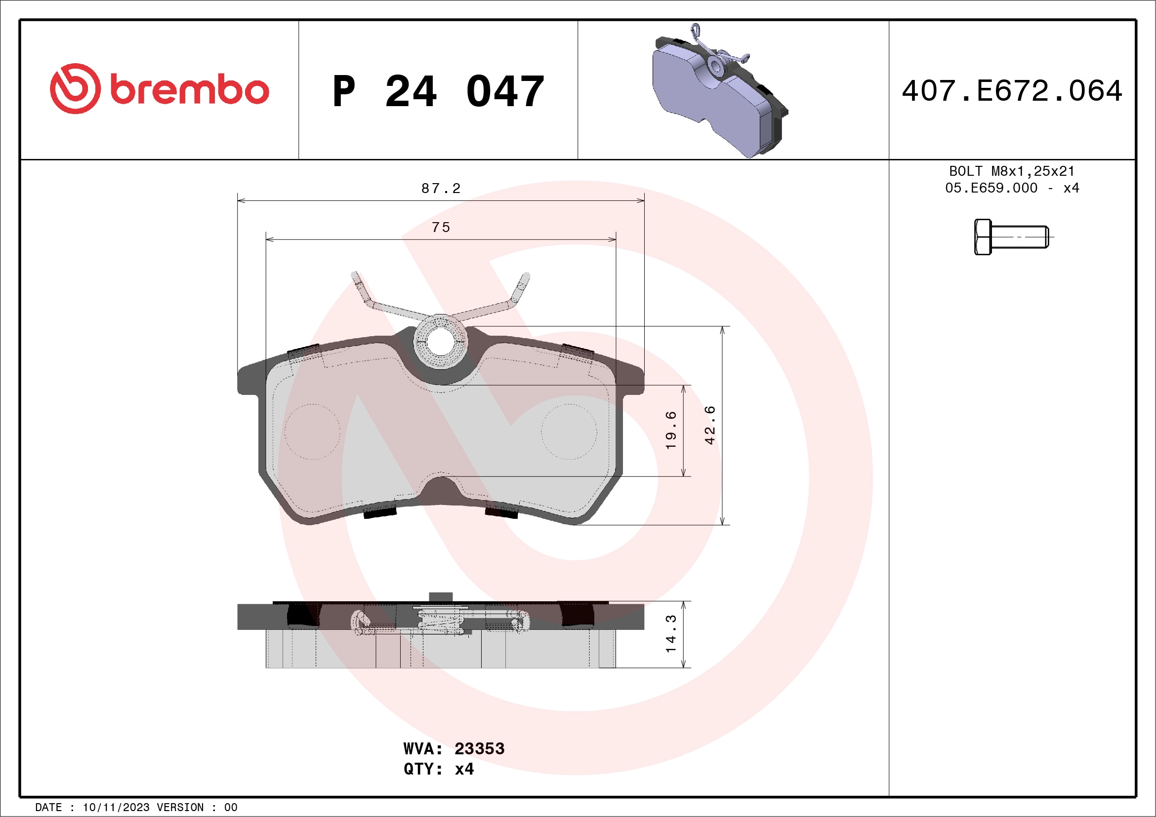 Arka Fren Balatasi Focus 98>05 Fiesta VI 1,0 / 1,5TDCI / 1,6TI 12 />15 | BREMBO P24047 | OEM 98AX 2M008 BB 1425407 2M008 1425407