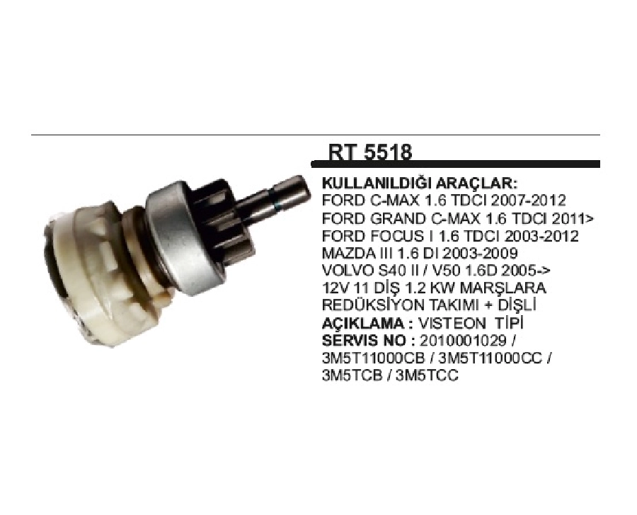 Redüktör Tm Takım + Dişli 11D Visteon Tipi Ford C-Max 1.6 TDCI 2007-2012, Grand C-Max 1.6 TDCI 2011 ve sonrası | OEM RT5518