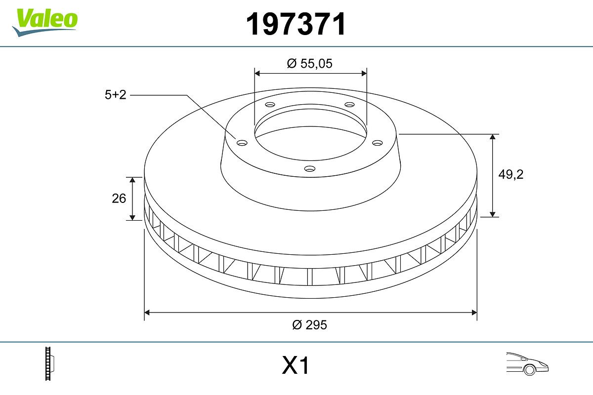 On Fren Diski (Aynasi) Havali Toyota Avensis D4D 2003-2008 (295X5) (Merkezleme Capi : 55) | VALEO 197371 | OEM 4351205050 4351205050 4351205070 4351205110 4351205070 4351205110