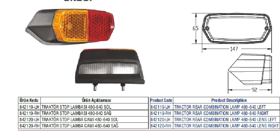 480-640 Arka Stop Camı Sol | OEM 842120-LH