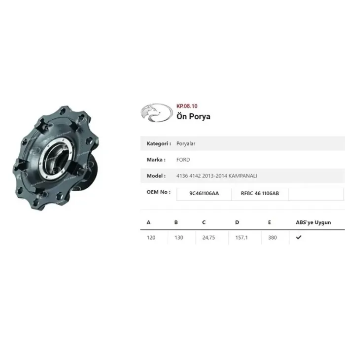 Dingil Poryasi Ön Teker Kampanali Ford 4136 4142 2013-2014 | KURTSAN KP.08.10 | OEM 9C461106AA-RF8C461106AB