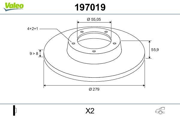 Arka Fren Diski (Aynasi) Duz Toyota Corolla 1.4 D4D 1.6 Vvti 2003-2007 (279X4) | VALEO 197019 | OEM 4243102080 4243102080 4243102081 4243102082 4243102081 4243102082