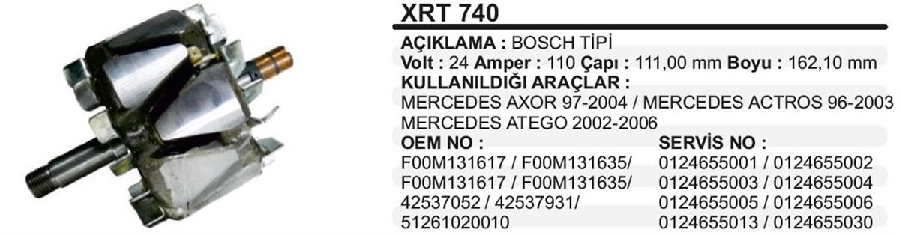 Rotor Bosch 24V 110A Axor, Actros, Atego | OEM XRT740