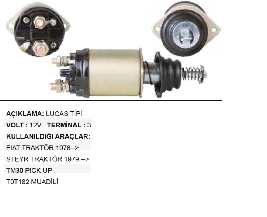 Marş Otom 12V Yeni Model - Lucas Tipi TM30, Steyr, Tümason, Fiat Trk., Ana Ceryan Ucu Uzun 10mm | OEM SL006