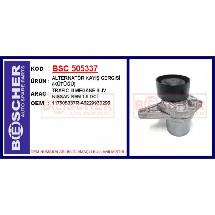Alternator Gergi Rulmani (Kutuklu) Qashqai Xtrail Fluance Megane 3 Scenic 3 1,6 Dci R9M Motor , Mercedes W205 14> W447 14> | BSC 505337 | OEM 117505337R