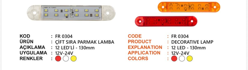 Fr Çift Sıra Parmak Lamba 12 Ledli