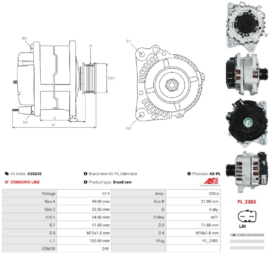 Alternatör 12V 220A Valeo Tip Ford Transit Custom V362 V363 | OEM A3524S