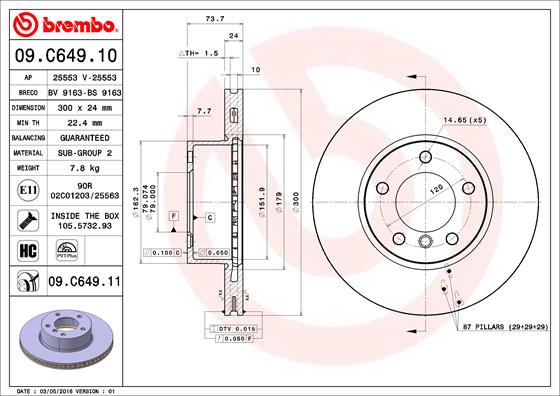 Fren Diski On Havali Bmw E81 E82 E87 E88 E90 E91 E92 Z4 E89 | BREMBO 09C64911 | OEM 34116854998